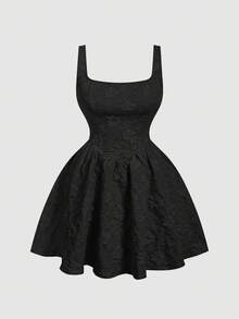 SHEIN MOD Robe vintage de style palais en jacquard pour femmes de grande taille. Robes d'été pour femmes, robes de demoiselle d'honneur, vêtements de rentrée scolaire, robe de douche de mariage - Noir - Voir 1