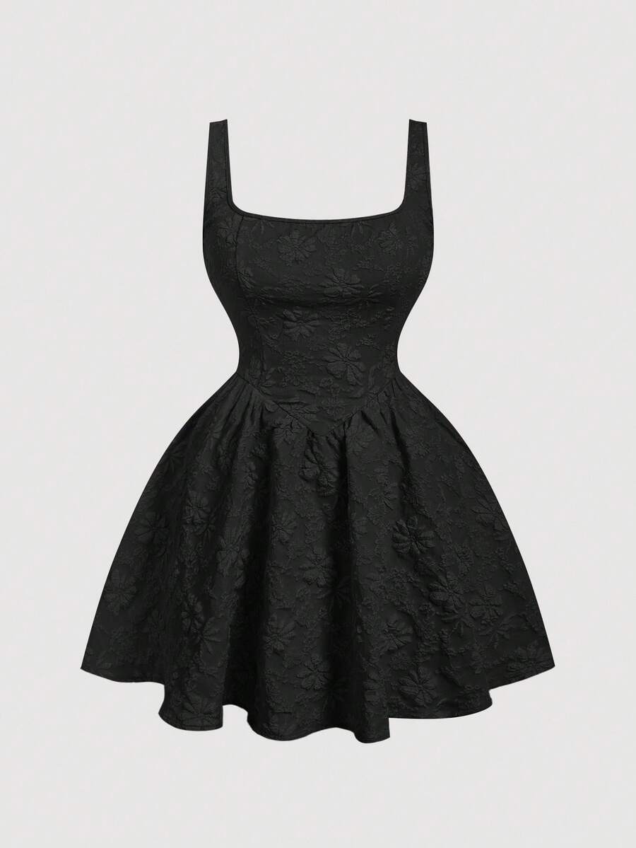 SHEIN MOD Robe vintage de style palais en jacquard pour femmes de grande taille. Robes d'été pour femmes, robes de demoiselle d'honneur, vêtements de rentrée scolaire, robe de douche de mariage - Noir - Voir 1