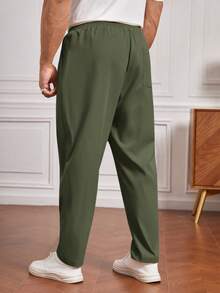 EASEVO Plus Size Men's Solid Color Pocket Tapered Casual Pants - Army Green - View 2