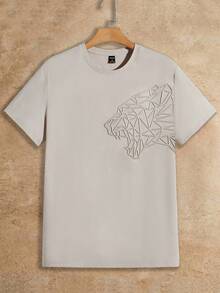 Manfinity NXTstreet Men T-Shirts Fit Crew Neck Short Sleeve Graphic Tee Casual Going Out Summer - Khaki - View 1
