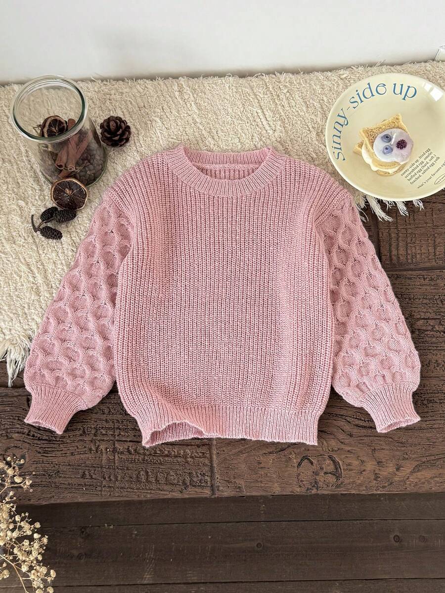 SHEIN Young Girl Cute Versatile Casual Long Sleeve Sweater, Autumn/Winter - Baby Pink - View 1
