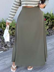 Alexandranx Solid High Waist Maxi Skirt - Army Green - View 3