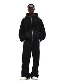 SUMWON Straight Fit Side Stripe Textured Pull On Pants With Elastic Waist And Comfort Drawstring - Black - View 5