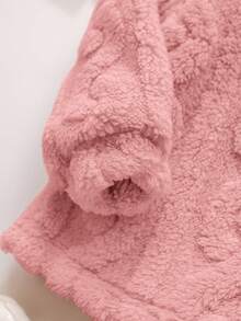 女婴可爱毛绒卡通图案保暖连帽衫套装，秋冬季