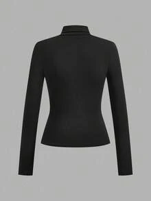 Tseoso 4pcs/Set Women's Casual Minimalist Slim Fit Turtleneck T-Shirt, Autumn/Winter, Versatile For Daily Wear, 95% Cotton - Multicolor - View 8