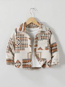 男童休闲几何图案纽扣前襟外套，秋季款 - 彩色 - 查看 1