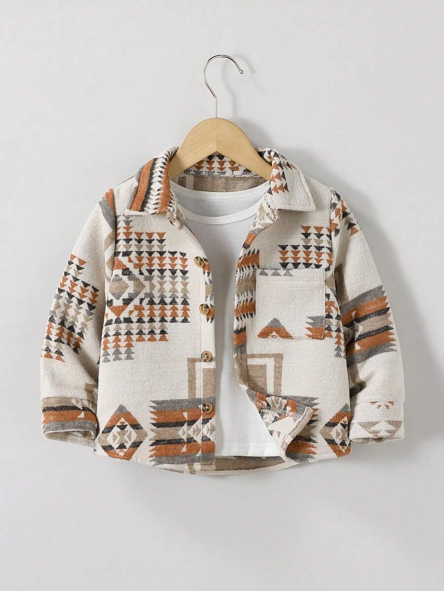 男童休闲几何图案纽扣前襟外套，秋季款 - 彩色 - 查看 1