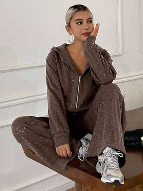 DAZY Ensemble 2 pièces femme, Sweat-shirt à capuche décontracté et pantalon large, automne