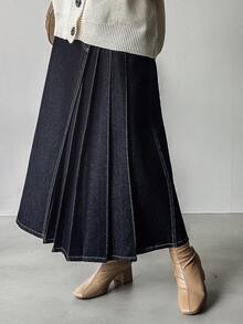 FRIFUL 女士休闲不对称下摆纽扣牛仔迷你裙，秋季 - 藍色 - 查看 2