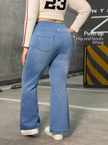 Flexra Plus Size Women Casual Versatile Washed Knit Pants - Light Wash - View 2