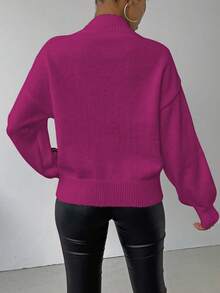 SHEIN LUNE Suéter de mujer casual con patrón de textura de bloque de color, otoño/invierno - Rosa Fucsia - Ver 2