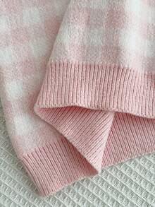 Sparklyn 2pcs/Set Girls Knitted Outfit, Pink Cute Embroidered Rabbit Plaid Sweater + Knitted Mini Skirt, Teenage Girls Long Sleeve V-Neck Pullover, Casual Elegant Style For Autumn/Winter Two Piece Kids Set Skirt Plaid Tween Matching Set Knit Girl Clothes Skirt Set Girl Knit Set Pink Checkers Outfits Kids - Pink - View 6