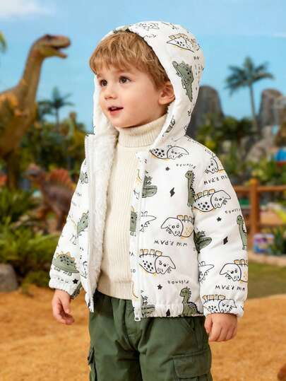 1pc Baby Boy Unisex Infant Toddler White Energetic Hooded Long Sleeve Zip-Up Jacket, Playful Cartoon Dinosaur Print Decor, Loose Casual Fit, Suitable For Outdoor Play, Leisure, Sports, Fun Parties Fall Winter Gender Neutral Baby Clothes Unisex Toddler Spring Jackets Winter Clothes For Toddlers Baby Dinosaur Jacket Baby Boy Dinosaur Clothes Baby Boy Spring JacketBaby Coat Baby Zip Up Jacket Infants Coats Baby Boys Winter Jacket Toddler Boys Fall Winter Clothes Baby Boy Outfits Fall Baby Boys Fall