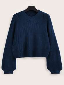 Calvaya 大码女式纯色宽松长袖套头衫，秋冬 - 寶藍色 - 查看 1