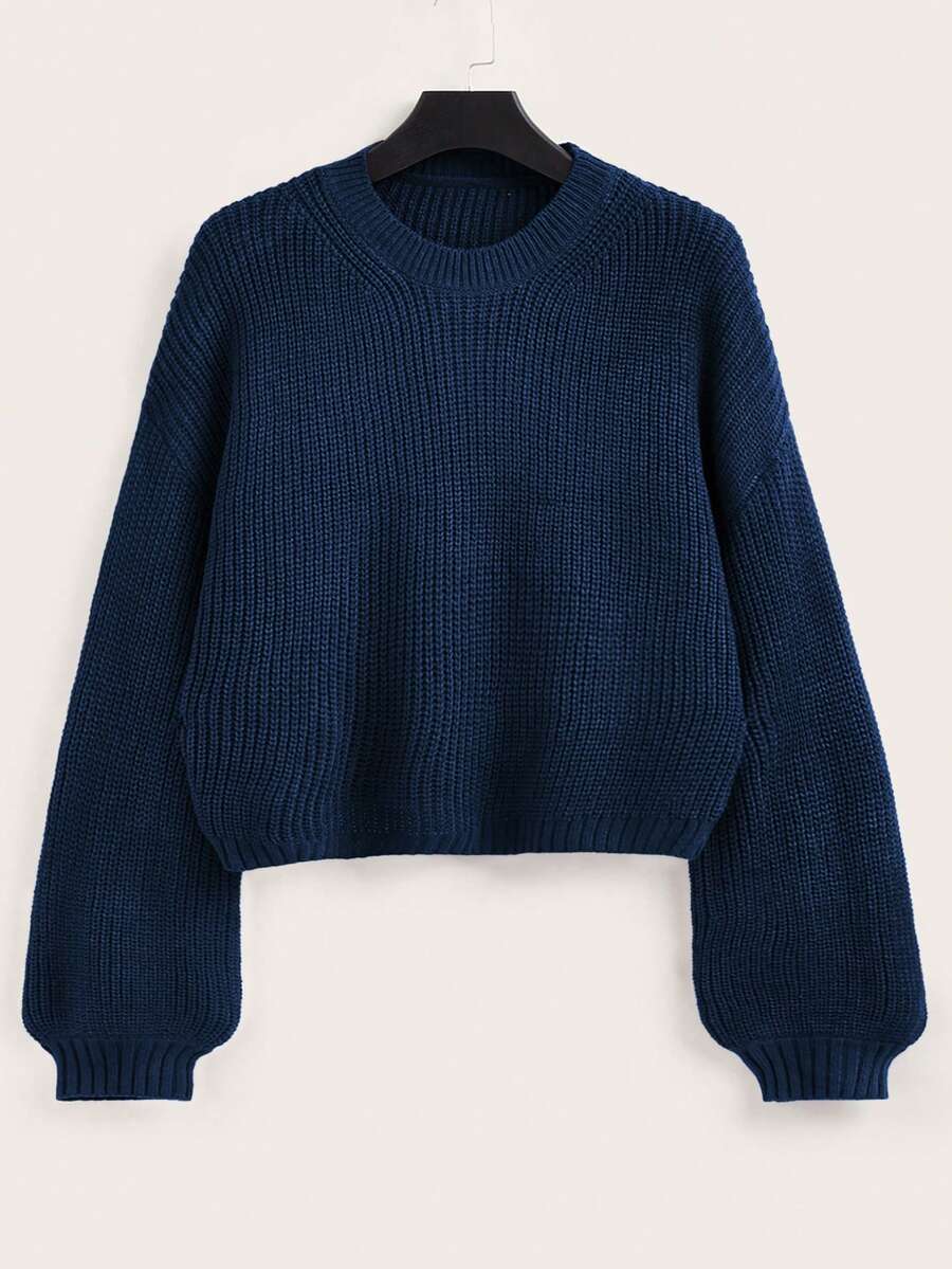 Calvaya 大码女式纯色宽松长袖套头衫，秋冬 - 寶藍色 - 查看 1