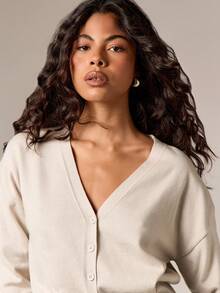 AiiRZ Women Cinched Waist Button Up Cardigan Fall Winter Casual Long Sleeve V Neck Ribbed Knit Sweater Classic Basic Layering Top Cozy Elegant Office Wear - Grey - View 5