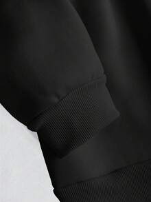 EMERY ROSE "Merry Christmas" Gingerbread Man-Themed Printed Casual Enhanced Sweatshirt - Black - View 5