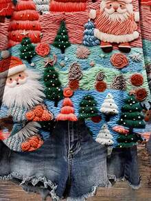 SHEIN LUNE Christmas Casual Minimalist Printed Pattern Loose Fit Crew Neck Long Sleeve Sweatshirt For Women