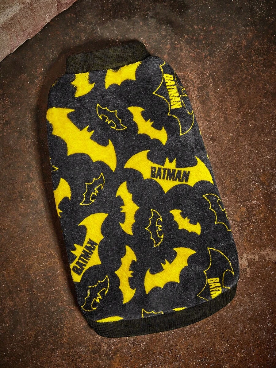 BATMAN X SHEIN 1pc Cartoon Pattern Printed Pet Plush Vest, Cat Clothes, Dog Clothes, Size XXS-XXXXL, Extra Small, Extra Large, Dog,  Cool, Bat