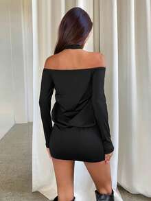 Aloruh Váy mini hở vai gợi cảm thời trang dành cho nữ - màu đen - Xem 3