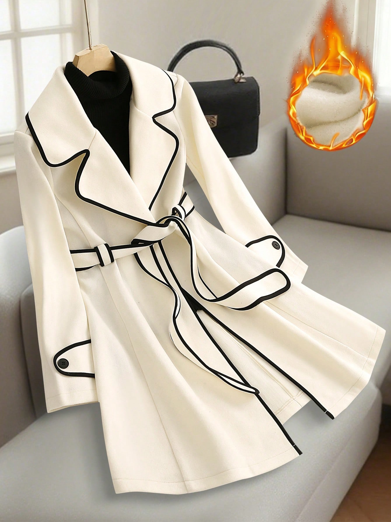 Franclia معطف صوفي أنيق للنساء مع طوق مبهور، أكمام...