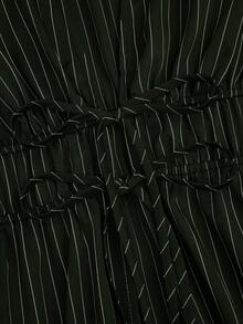 Sweetra 前系带深 V 开衩喇叭袖收腰合身棕色和白色条纹休闲、日常、通勤、约会之夜优雅宽松衬衫上衣，加大码 - 墨綠色 - 查看 3