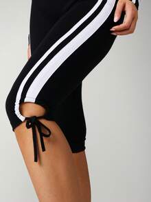 Missguided x Playboy 兔子标志条纹细节七分长度侧系带抽绳休闲运动紧身裤 - 黑色 - 查看 5