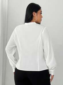 Elenzga 大码女式优雅黑白拼布长袖衬衫 - 黑與白 - 查看 3