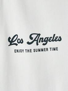 Manfinity NXTstreet 男士标语热带印花T恤搭配抽绳短裤，夏季舒适情侣装。 - 墨綠色 - 查看 3