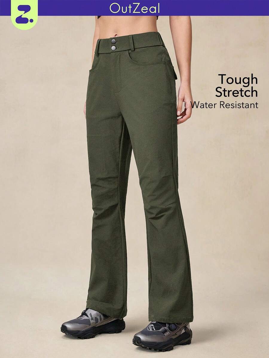 OutZeal 女式无 PFC 防水弹力喇叭裤绿色户外徒步露营裤 - 綠色 - 查看 1
