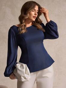 Elegantrix Plus Size Women's Autumn/Winter Casual Denim Shirt With Bowknot Back Design - Navy Blue - View 7