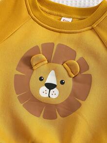 Cozy Pixies Newborn Baby Loose Casual Minimalist Comfortable Round Neck Long Sleeve Lion Graphic Sweatshirt Cozy Fall & Winter Styles Long Sleeve Topcozy Fall & Winter Styles