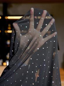 Ellevyn Plus Size Women Sequin & Rhinestone Embellished Long Sleeve Semi-Sheer Elegant Blouse,Black,Autumn,Formal,Evening,Night Out Club Christmas New Year - Black - View 9