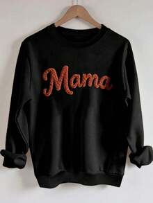 INAWLY Sweatshirt Kasual Bahu Jatuh Bordir Musim Gugur Hitam, Sweatshirt Sporty Benang Chenille Dasar Modis untuk Sehari-hari, Hadiah Kristen yang Dapat Disesuaikan - Hitam - View 7