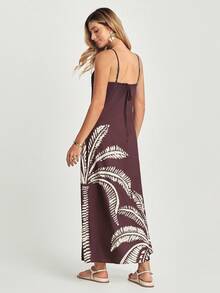 CAJUNI 休闲椰子树印花无袖连衣裙 - 棕色 - 查看 2