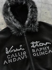 NEON BLANC 男士时尚串珠连帽卫衣，带人造毛领，适合秋冬季 - 黑色 - 查看 3