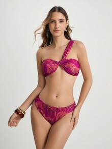 CAJUNI Zebra Print Bikini Set, Suitable For Beach & Vacation Valentine's Day - Hot Pink - View 1