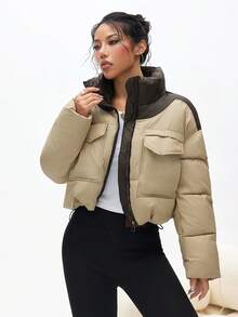 SHEIN Dewbera 2520 Apricot Thickened Short PU Down Padded Coat - Apricot - View 2