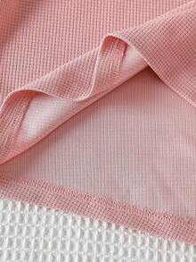SHEIN Explorewe 2pcs/Set Young Girl' Asymmetric Hem White Polka Dot Round Neck Long Sleeve Top Paired With Matching Flare Pants, Cute & Comfortable Casual Outfit - Pink - View 8