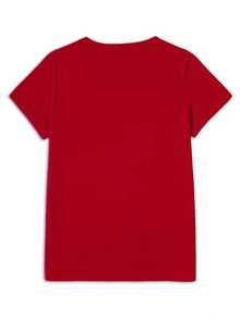 Camiseta playera básica gráfica estampada casual dama mujer tallas extra curvy plus size manga corta cuello redondo look casual relajado cómodo versátil fresca ligera colorido diseño galleta jengibre gorro navideño festivo fiesta cute - Rojo - Ver 2