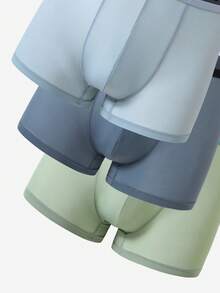 6pcs Pack Teenage Boys' Simple Fashion Gray, Light Blue, Light Green Solid Color Matching Briefs - Multicolor - View 4