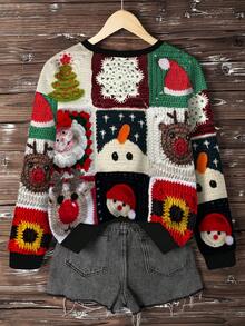 EMERY ROSE 女士卫衣 / 数码印花 / 圣诞图案全身仿毛衣印花 / 圣诞长袖圆领毛绒卫衣 / 休闲复古卫衣，圣诞卫衣秋冬时尚 / 时尚卫衣 / 新年快乐礼物，家庭新年衬衫，圣诞派对T恤上衣，可爱圣诞节节日礼物 / 女士休闲宽松圆领上衣 / 秋冬 - 彩色 - 查看 2