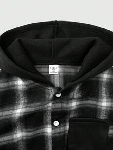 SHEIN Explorewe 2pcs/Set Boys' Fashionable Plaid Hooded Half-Zip Jacket And Drawstring Sweatpants Casual Outfit