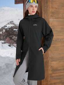 In My Nature Women's Letter Print Raglan Sleeve Zip Front Hooded Outdoor Raincoat