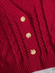 青少年女孩休闲针织长袖开衫上衣 - 紅色 - 查看 5