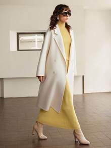 Ontre 2025 新品，羊毛混纺，冬装，女式两件套毛衣套装，现代都市风格，纯色黄色，柔软舒适的面料，合身廓形，女式两件套，商务休闲韩版时尚，网红通勤装，日常百搭装，万圣节圣诞节秋冬服装，无袖毛衣背心和长裙两件套，高领，百搭舒适，简约优雅，高领上衣和裙子两件套，时尚女式两件套