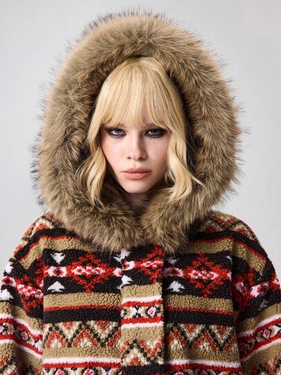 Hippie Women's Loose Fit Vintage Faux Fur Jacket, Autumn/Winter