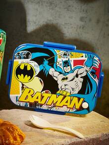 BATMAN X SHEIN 1100ml Dog Print Leak-Proof 3-Compartment Bento Box, Durable And Resistant To Falls, Equipped With Tableware And Food Fork - Blue - View 2