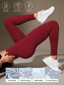 Seamluxe SHEIN Sport Legging Sem Costura Slim de Cintura Alta Canelada para Mulheres - Maciez de Segunda Pele Nuvem Macia, Secagem Rápida, Respirável, Elástica em 4 Direções, Ideal para Corrida, Ciclismo, Yoga, Pickleball, Exercícios e Uso Casual, Cor Preta