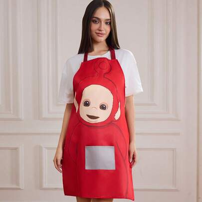 Teletubbies X SHEIN 1件可爱PO厨房围裙烘焙围裙红色围裙可爱围裙S/M两种尺码适合大人小孩亲子围裙